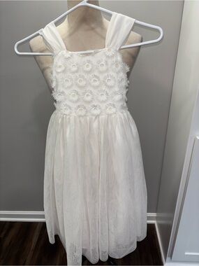 Pastourelle White Floral Appliqué Tulle Girls' Dress